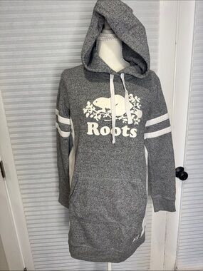 Roots Gray & White Hooded Pullover Sweatshirt Dress 1262